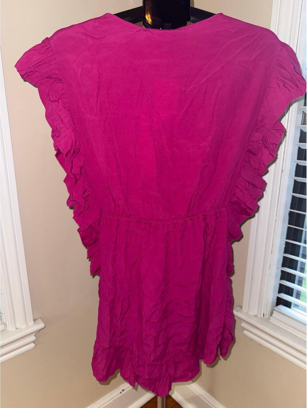 IRO Paris Fuchsia Lace Ruffle Mini Dress Womens 34 XS Silk Blend NWT Boho - Picture 2 of 6
